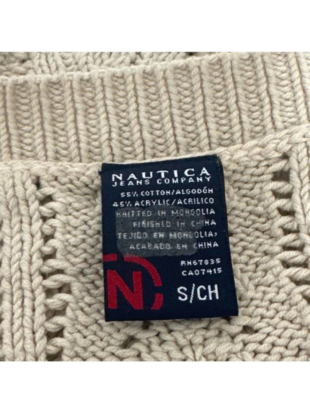 Nautica Beige Cable Knit Cardigan Cotton Blend Womens S Light Academia Preppy - Picture 4 of 8